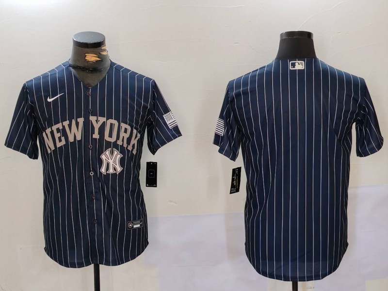 Men New York Yankees Blank Blue stripe joint name 2024 Nike MLB Jersey style 9125